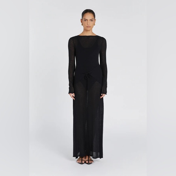 DISSH | BREE BLACK SLEEVED TIE FRONT MAXI DRESS - Picture 1 of 7